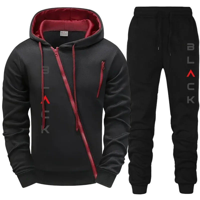 2025 Hot Sale Mens Tracksuit Hoodie Sweatpants Black Letter Print Zipper Jacket Jogger Pants Autumn Winter Casual Fashion Outfit Good Vibrations