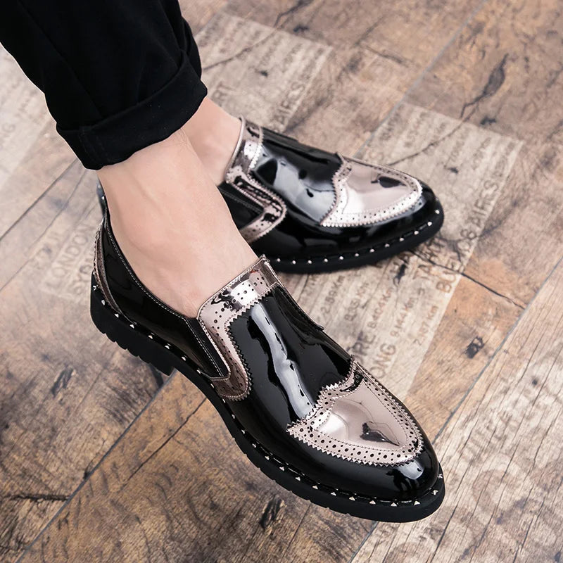 Fashionable Formal Men Shoes Lightweight Outdoor Loafers Thick Soled Wear-resistant Leather Shoes Black Gold andSilverSizes38-48 Good Vibrations
