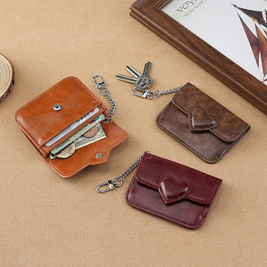 PULeather Card Holder Purse Women Cute Heart Shaped Small Wallet Multi-card Anti-magnetic Card Holder Travel Cash Coin Bag Good Vibrations