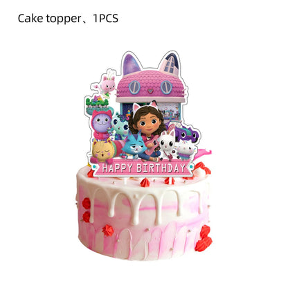 Gabby Doll House Birthday Party Decoration Cat Cutlery Cup Plate Stickers Baby Shower Children's Party Balloon DIY Toy Supplies Good Vibrations