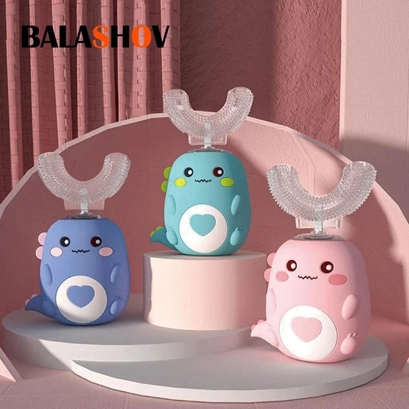 Children U-shaped Electric Toothbrush 360 Degrees Smart Cartoon Kids silicone Toothbrush Automatic Rechargeable Sonic Toothbrush Good Vibrations