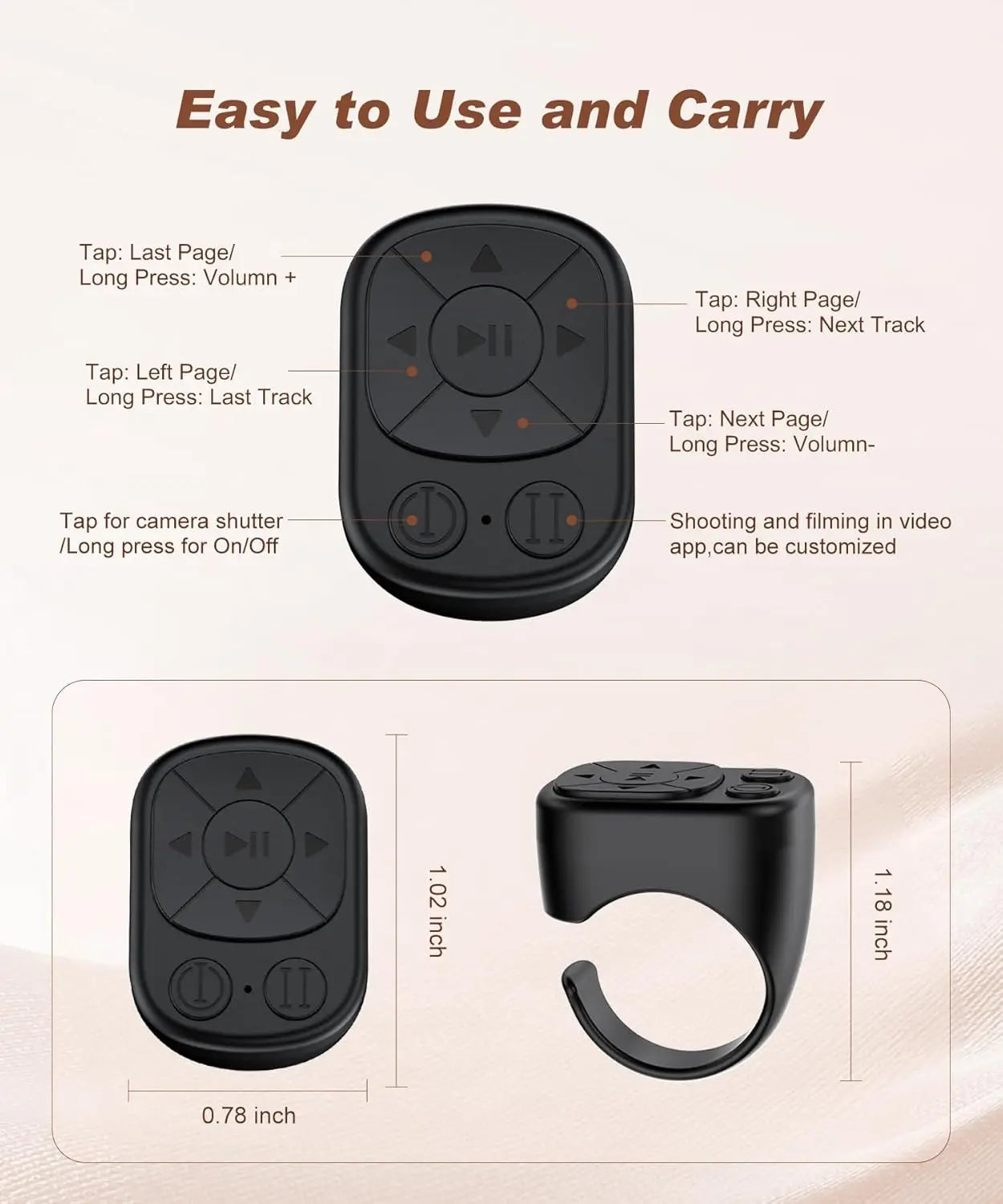 Tiktok Scrolling Ring Tiktok Remote Control Is Suitable for Iphone, iPad Bluetooth Page Turning Ring Roller, Both Camera Shutter, Short Video and Music Remote Control Function, Compatible with Ios and Android Phones Good Vibrations