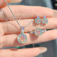 New Rose Cut Dream Color Zircon Crystal Pendant Necklaces Stud Earrings Rings For Women Fashion Luxury Female Jewelry Sets Good Vibrations Adult Super Store