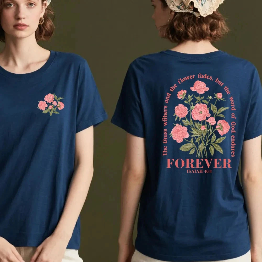 Boho Christian Shirt Women Bible Verse Tshirt Jesus Apparel Vintage Floral Tshirt Flower Graphic Cotton Tee Trendy Clothes Good Vibrations