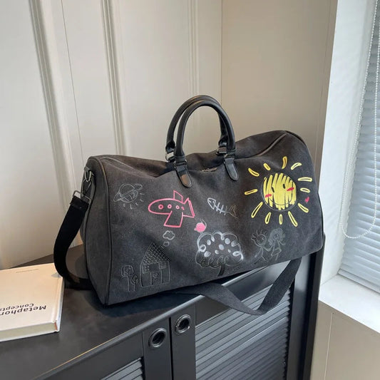 Large Capacity Travel Bag Women Duffle Carry on Luggage Bag Graffiti Personality Weekend Tote Bags For Gym Fitness Good Vibrations