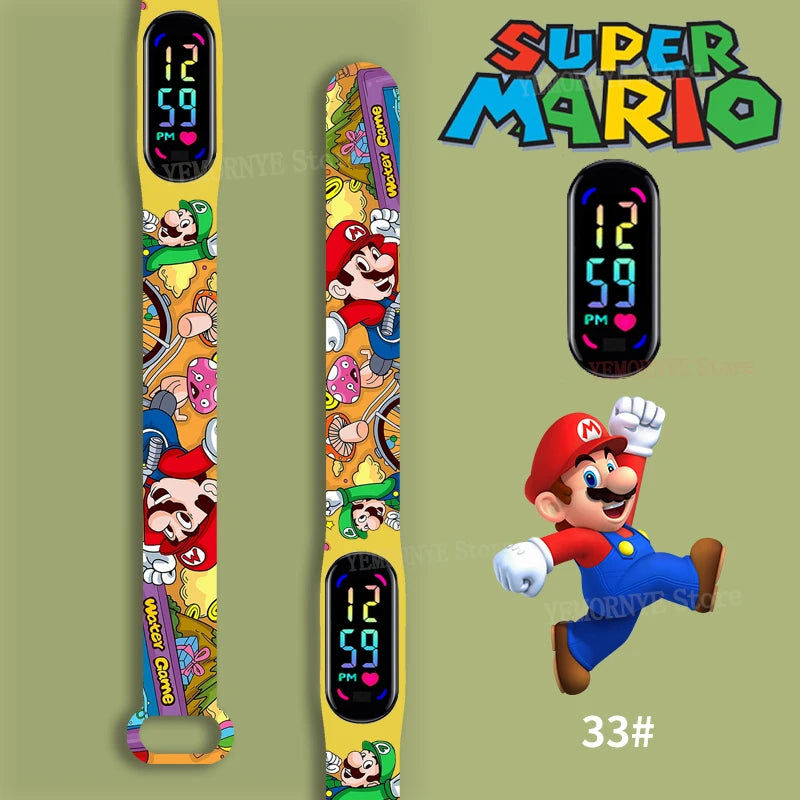 Mario Bros Children's Watches Action Figures Luigi Princess Peach Yoshi Bowser kids Sport Wristband Waterproof Digital Watch Toy Good Vibrations