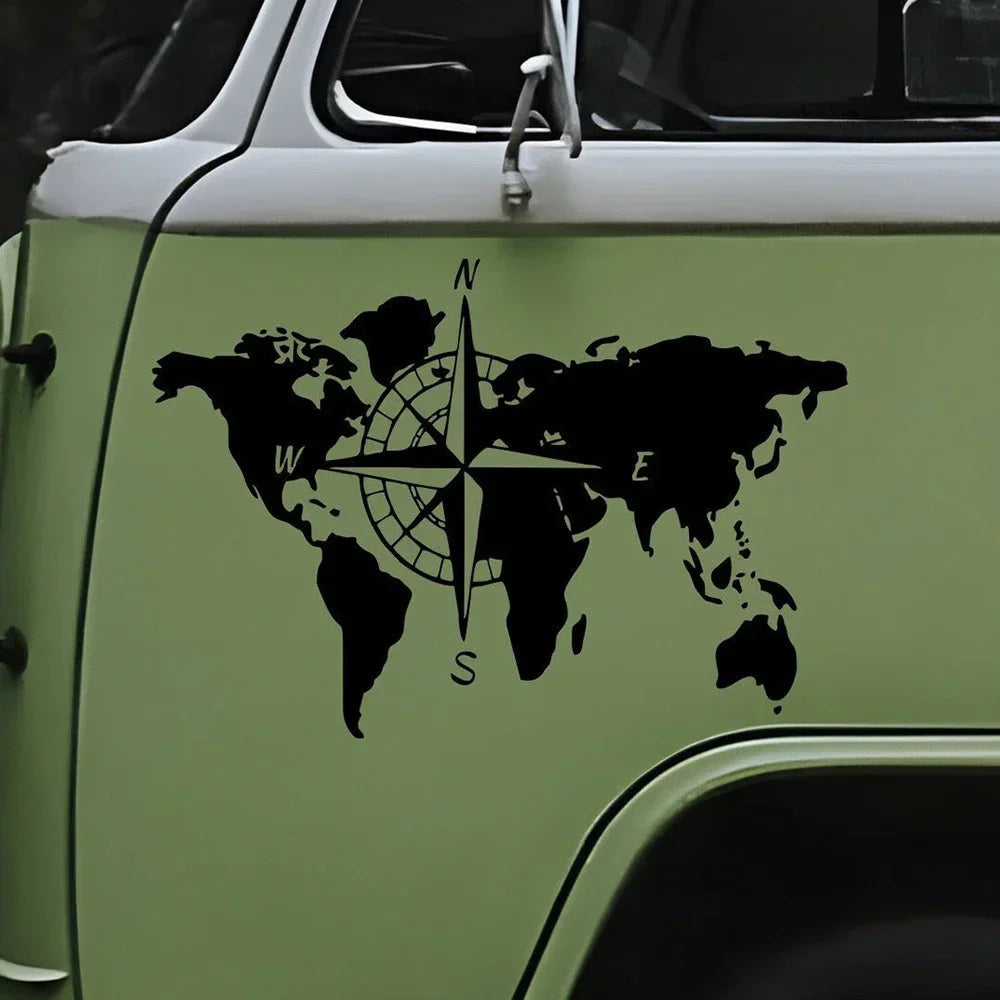 World map compass RV self-adhesive sticker, travel exploration RV, RV, truck, car beauty, scratch cover Good Vibrations