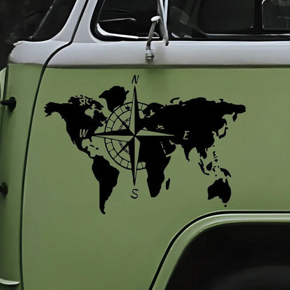 World map compass RV self-adhesive sticker, travel exploration RV, RV, truck, car beauty, scratch cover Good Vibrations
