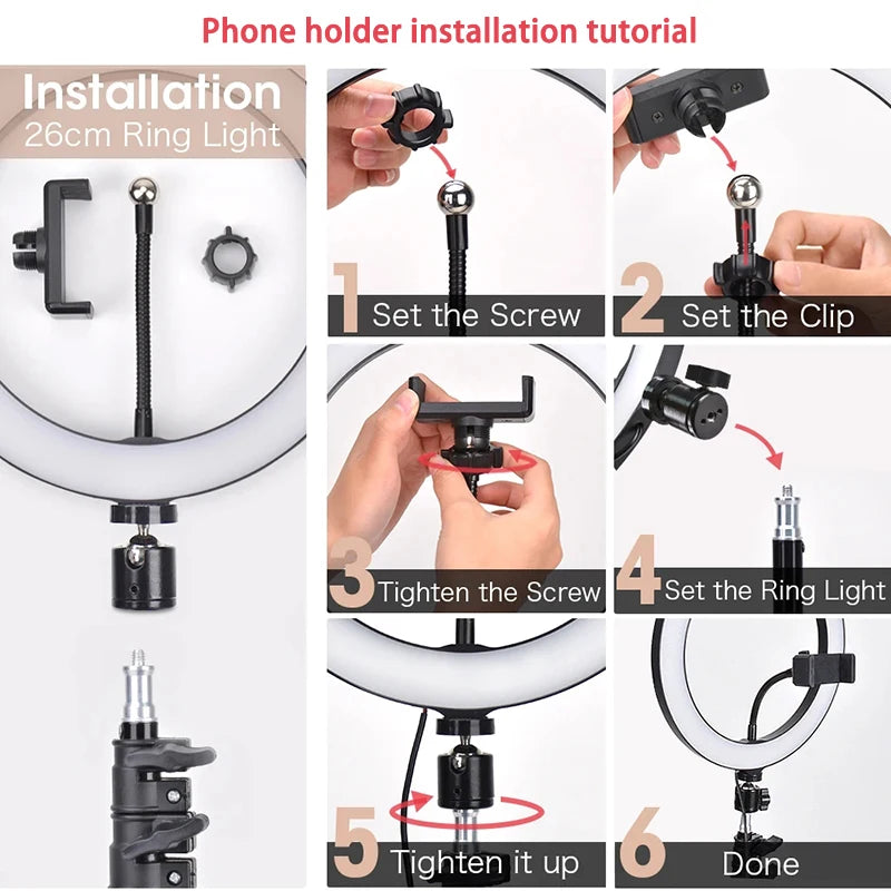 26cm LED Selfie Ring Lamp Photographic Selfie Ring Lighting USB Remote Fill light For Tiktok Video Live with Phone Holder Tripod Good Vibrations Adult Super Store