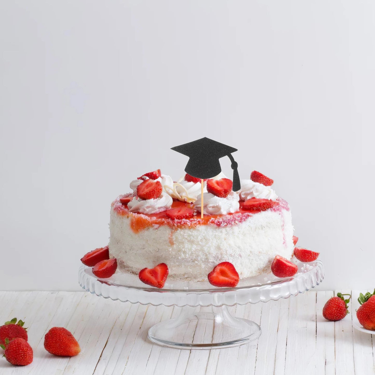 24 Pcs Graduation Season Cake Decoration Graduate Supplies Cap Topper Hat Cupcake Toppers Paper Bachelor Good Vibrations