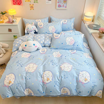 Sanrio 100% Cotton Bedding Set Cute Hello Kitty Kuromi Melody King Queen Pillowcase Bed Linens Girl Dorm Bedclothes Home Textile Good Vibrations
