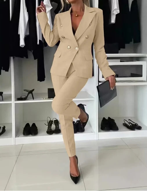 Two Piece Sets Woman Outfit 2025 Spring Solid Color Versatile Temperament Blazer Coat & Fashiona Casual Pocket Design Pants Set Good Vibrations