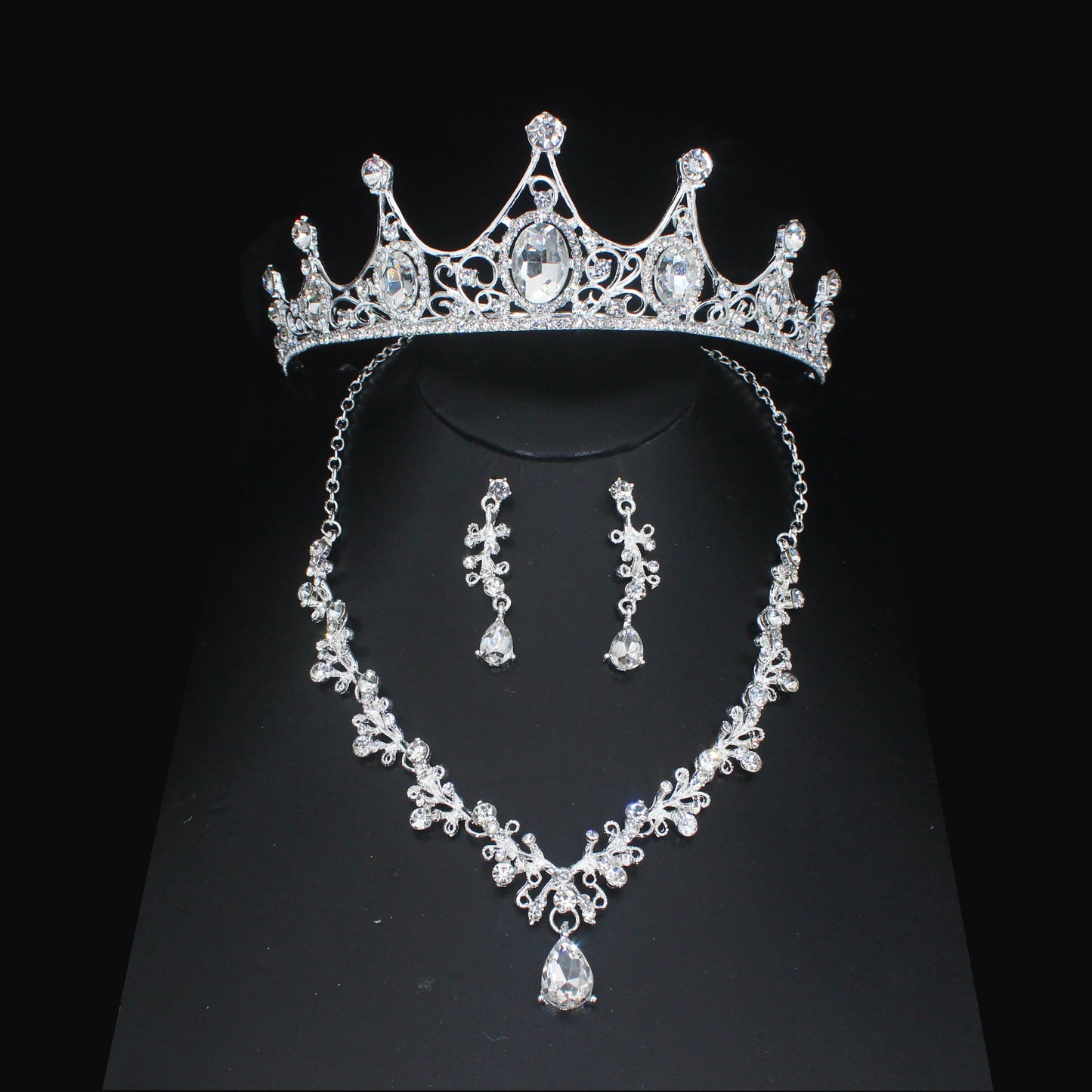 Luxury Crystal Wedding Bridal Jewelry Sets Women/Girl Gold Color Tiara/Crown Earrings Choker Necklace Bride Jewelry Set Good Vibrations Adult Super Store