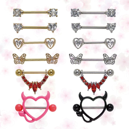 1Pair Surgical Steel Nipple Rings Nipple Piercing Bar Jewelry for Women Men with Sparkle CZ 14G Barbell Body Jewelry Accessories Good Vibrations