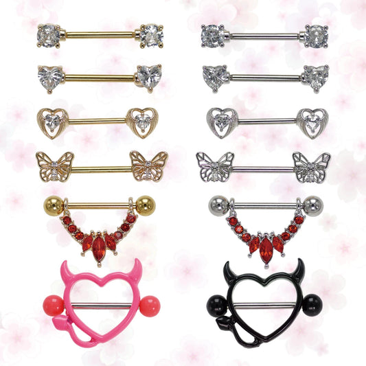 1Pair Surgical Steel Nipple Rings Nipple Piercing Bar Jewelry for Women Men with Sparkle CZ 14G Barbell Body Jewelry Accessories Good Vibrations