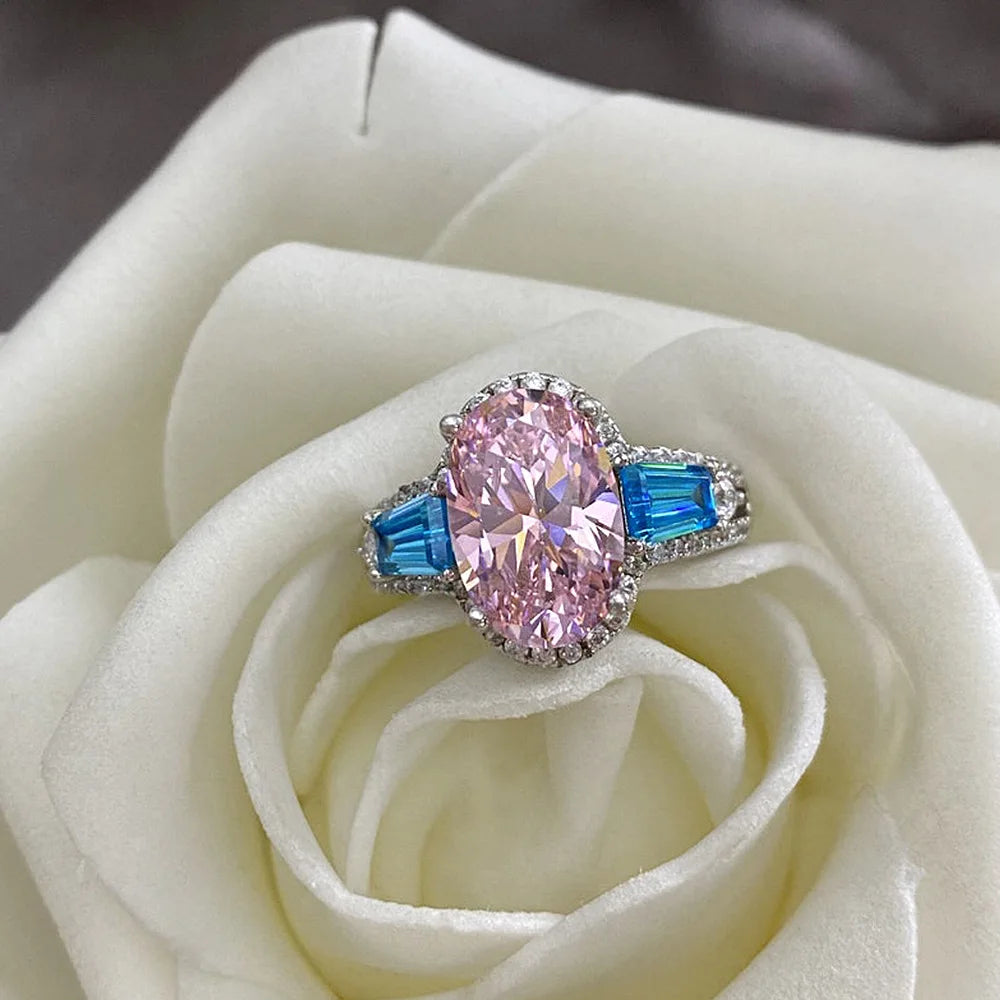 Pink Cubic Zirconia Ring Suitable for Women's Engagement Wedding Luxury Accessories Sparkling Silver Fashion Jewelry Good Vibrations