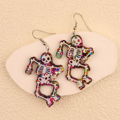 Halloween Dangle Earring With Cartoon Ghost Skeleton Coffin Clown Design Adorable Halloween Women Gift Good Vibrations