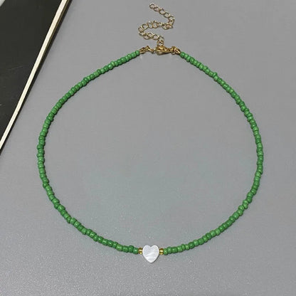 New Nature Shell Love Heart Choker Necklace for Girl Spring Summer Fashion Small Colorful Glass Beads Necklace Gift for Friend Good Vibrations