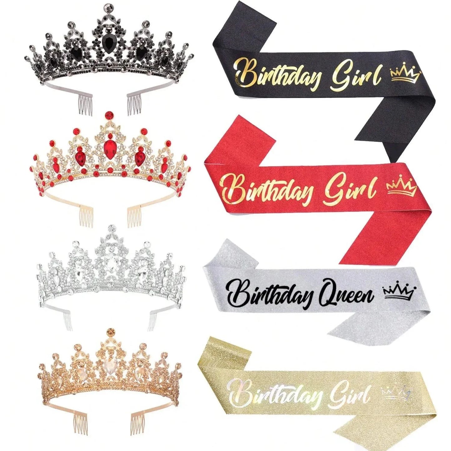 Birthday Crown and Birthday Queen Sash Birthday Girl Princess Birthday Party Decorations Happy Birthday for Party Birthday Gifts Good Vibrations
