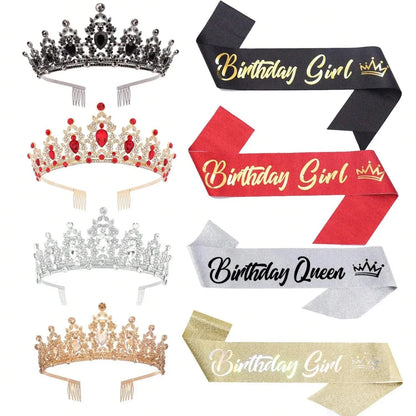 Birthday Crown and Birthday Queen Sash Birthday Girl Princess Birthday Party Decorations Happy Birthday for Party Birthday Gifts Good Vibrations