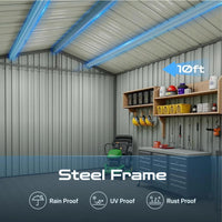 12 x 10 FT Outdoor Storage Shed, Metal Garden Tool Shed with Slooping Roof, Lockable Doors, All-Weather Bike Shed Easy to Assemb Good Vibrations