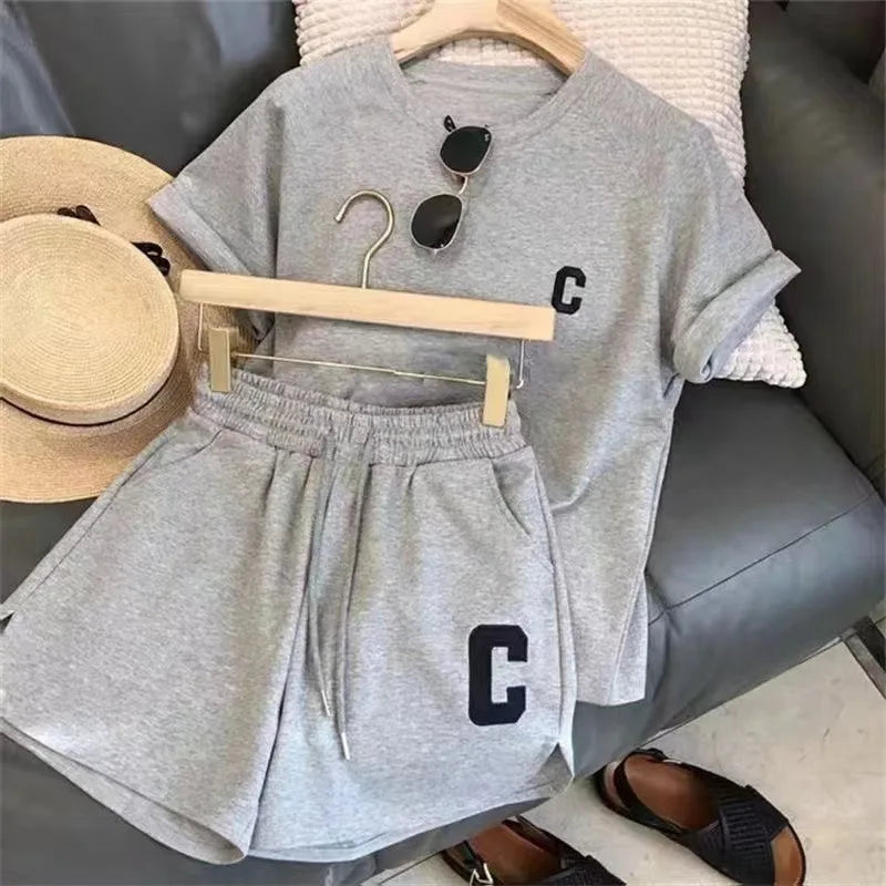  2 Piece Set Women Summer Loose Short Sleeve T-Shirt Casual Shorts Sports Print Letter Casual Suit Large Size Short Pajamas Good Vibrations