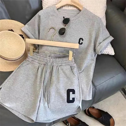  2 Piece Set Women Summer Loose Short Sleeve T-Shirt Casual Shorts Sports Print Letter Casual Suit Large Size Short Pajamas Good Vibrations