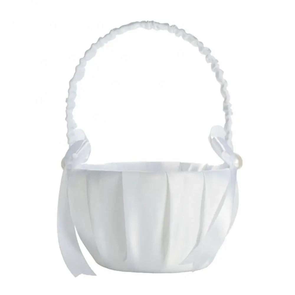 Basket Romantic White Satin Bowknot Pearl Flower Girl Wedding Party Decoration Good Vibrations