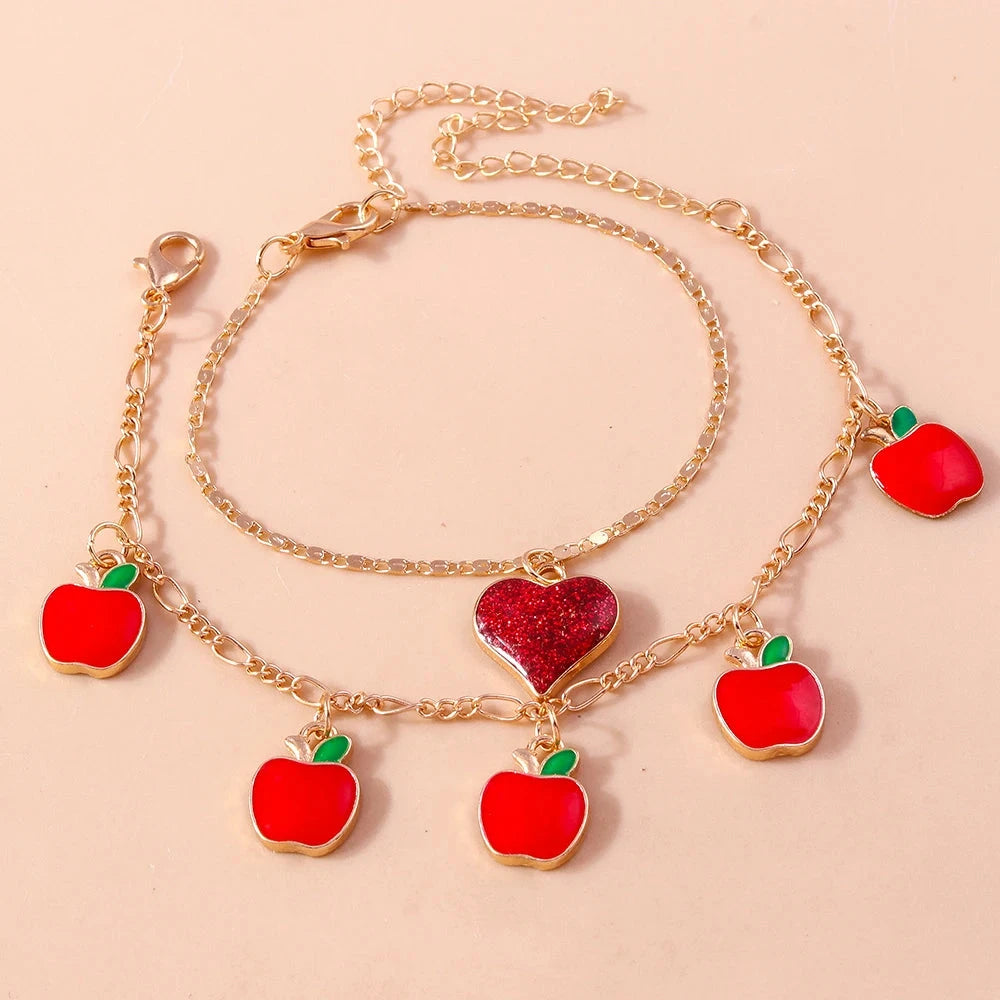 Aihua Boho Gold Color Red Heart Cherry Necklace Romantic Sweet Simple Clavicle Necklaces for Women Collar Fashion Jewelry Gifts Good Vibrations
