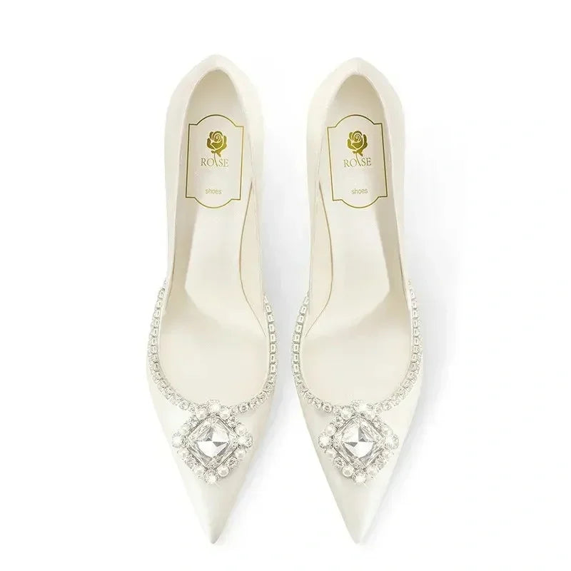 Elegant Wedding Shoes Bridal Shoes White Rhinestone High Heels Bridesmaid Pumps Good Vibrations