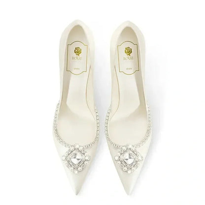 Elegant Wedding Shoes Bridal Shoes White Rhinestone High Heels Bridesmaid Pumps Good Vibrations
