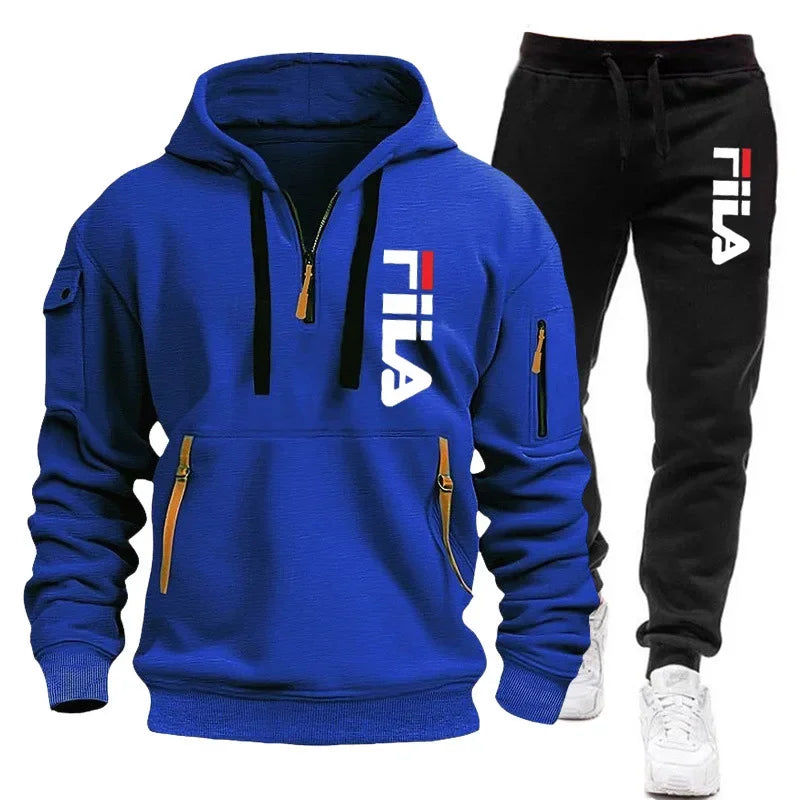 Autumn and Winter 2025 new men's hooded sweatshirt + pants two-piece set, outdoor multi-pocket men's pullover sportswear set Good Vibrations