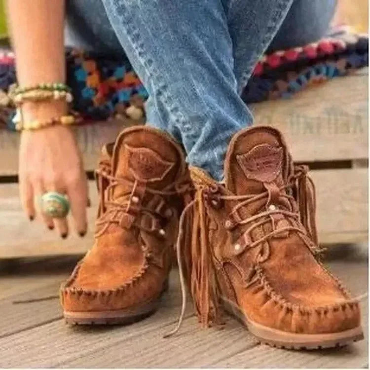 Boots Women 2024 Plus Size Tassel Short  Autumn and Winter New Flat Boots Retro Fashion Thick Sole Ankle Keep Women Boots  Goth Good Vibrations