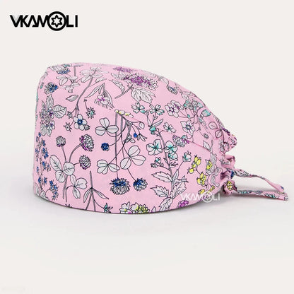 Flower printing hats scrubs women hats Health service Workers adjustable caps beauty salon Work Frosted cap lab pet store hats Good Vibrations