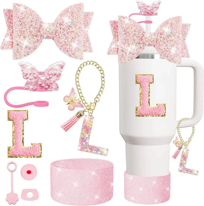 8PCS Cup Accessories Set for Stanley Cup 30 40oz Tumbler Straw Topper Cover Cap Boot,Spill Proof Stopper Charm Initials Sticker Good Vibrations