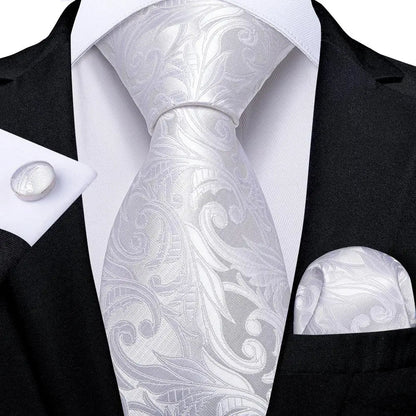 Men's Ties White Sliver Hanky Cufflinks Set Silk Neck ties For Men Wedding Party Business Mens Tie 2022 New Fashion Brand Hi-Tie Good Vibrations