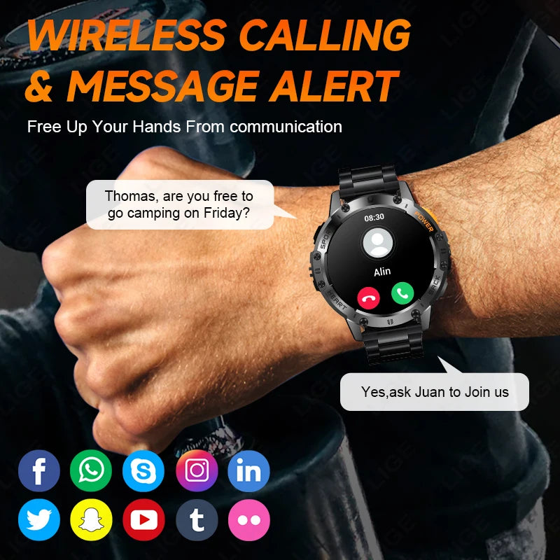 For Android ios New AMOLED Smart Watch Men with Flashlight Sports Waterproof Fitness Tracker Bluetooth Call Smartwatch Man+Box Good Vibrations