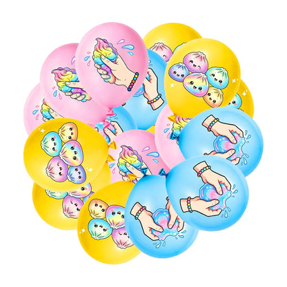 12/24/36pcs Slime Squishy Theme Balloons Cartoon Steamed Bun Dumpling Rainbow for Kids Birthday Baby Shower Party Decorations Good Vibrations
