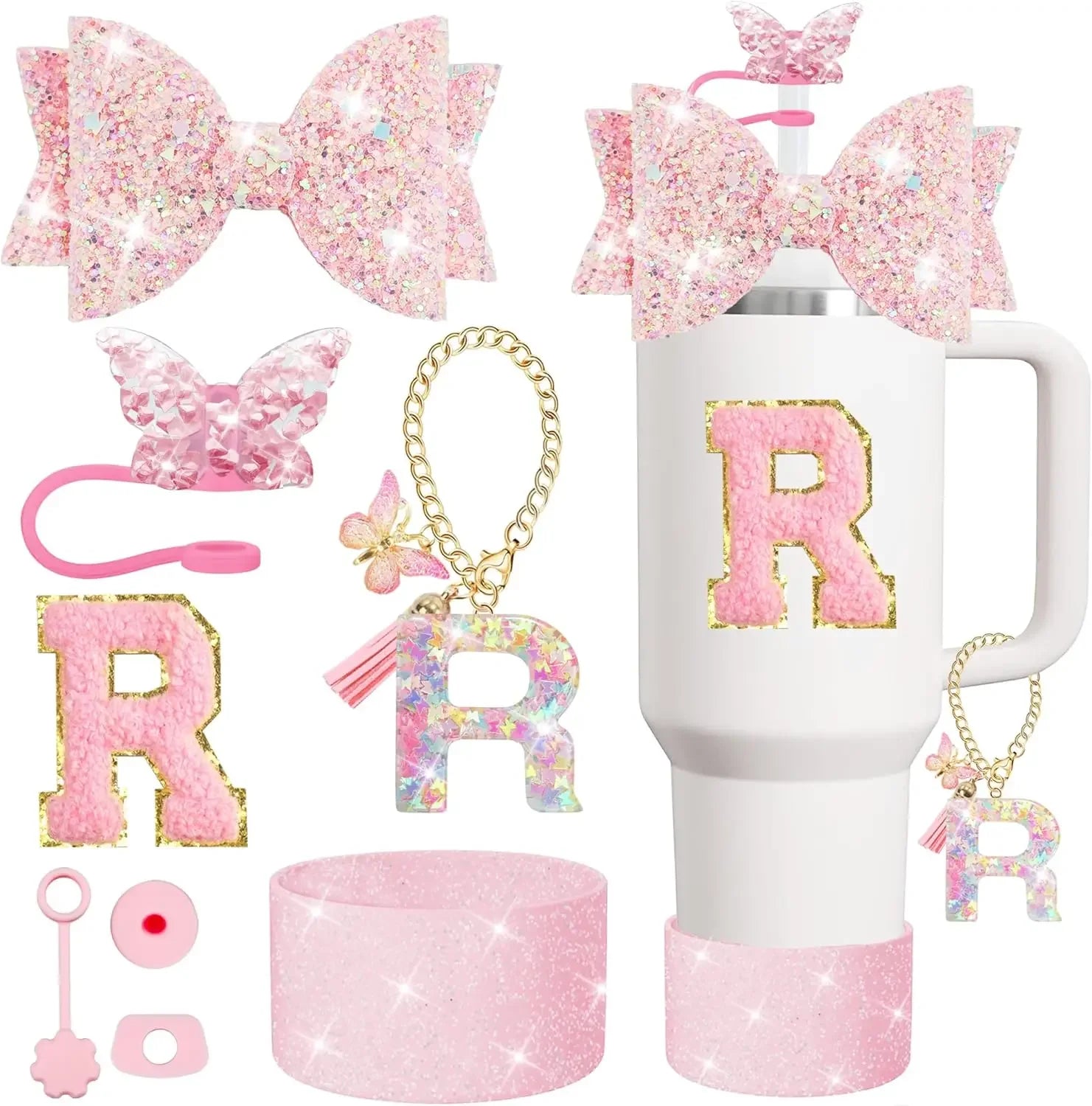 8PCS Cup Accessories Set for Stanley 30oz 40oz Tumbler Straw Topper Cover Cap Boot,Spill Proof Stopper Charm Initials Sticker Good Vibrations Adult Super Store