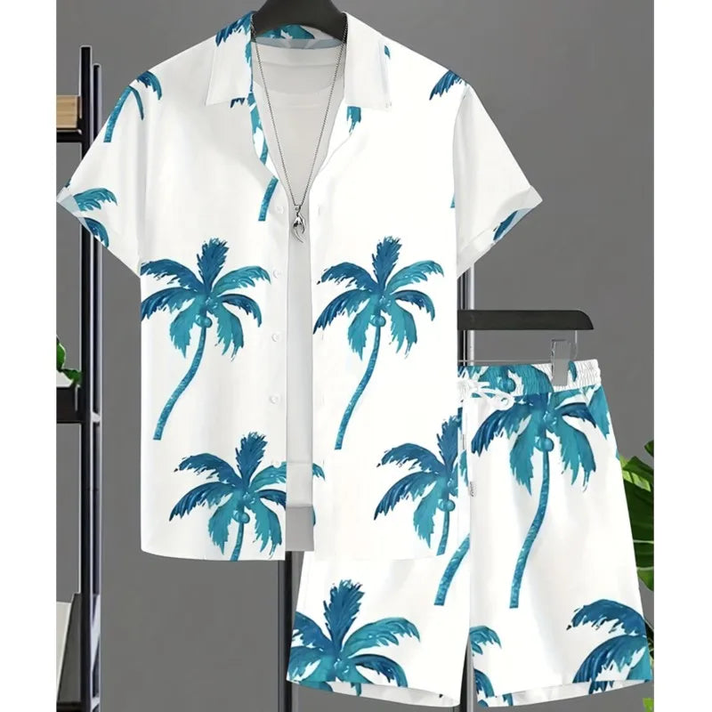 2025 New Summer Casual Men's Shirt And Beach Shorts Set 3D Printed Short-sleeved Outdoor Streetwear Shorts Camisas De Hombre Good Vibrations