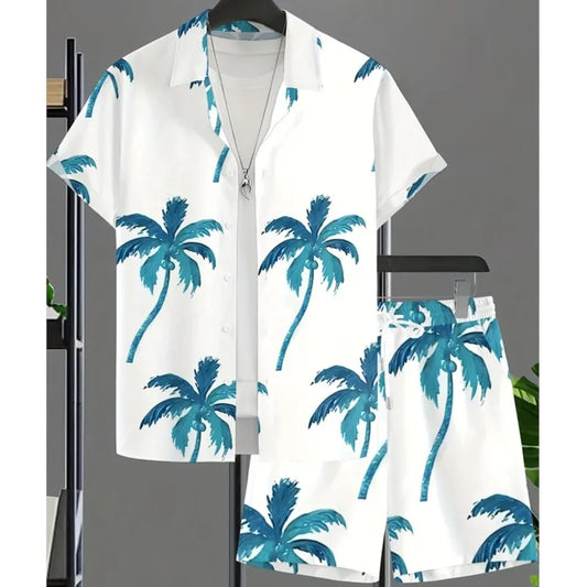2025 New Summer Casual Men's Shirt And Beach Shorts Set 3D Printed Short-sleeved Outdoor Streetwear Shorts Camisas De Hombre Good Vibrations