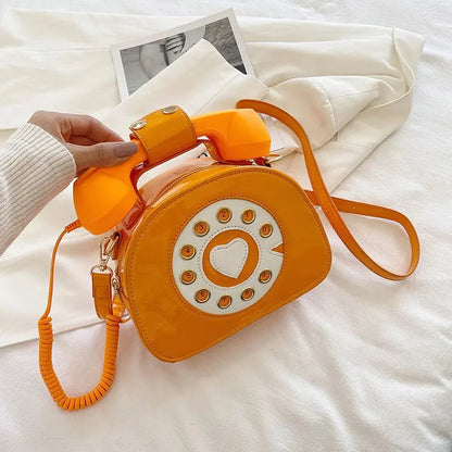 Women's Creative Shoulder Bag Telephone Shaped Crossbody Bag Retro PU Leather Designer Sweet Girl Phone Purses and Small Handbag Good Vibrations