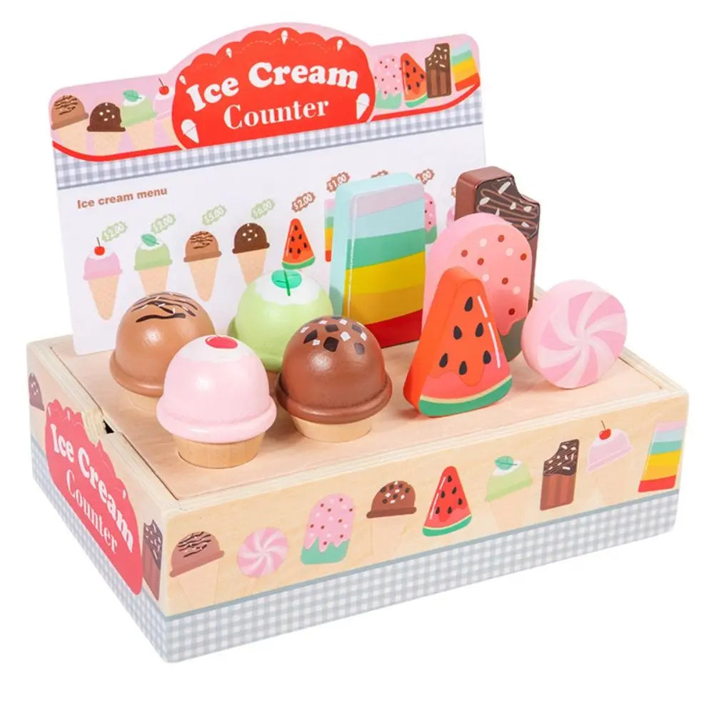 Wooden Role-playing Ice Cream Toy Play House Pretend Play Counter Playset Pretend Toys Miniature Montessori Good Vibrations