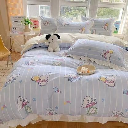 Sanrio Kids Bedding Set Kuromi Cinnamoroll Mymelody Duvet Cover Bed Sheet Pillowcase Bedsheet Double Single King Queen Twin Size Good Vibrations