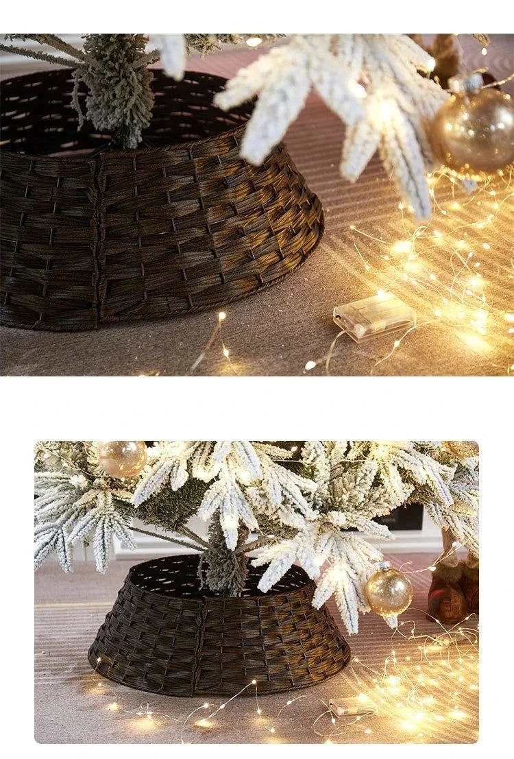 Christmas Tree Skirt Retro Round Basket Xmas Trees Foot Decor Collar for Home Festival Party Background Decoration Gift Good Vibrations