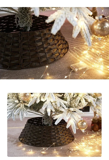 Christmas Tree Skirt Retro Round Basket Xmas Trees Foot Decor Collar for Home Festival Party Background Decoration Gift Good Vibrations