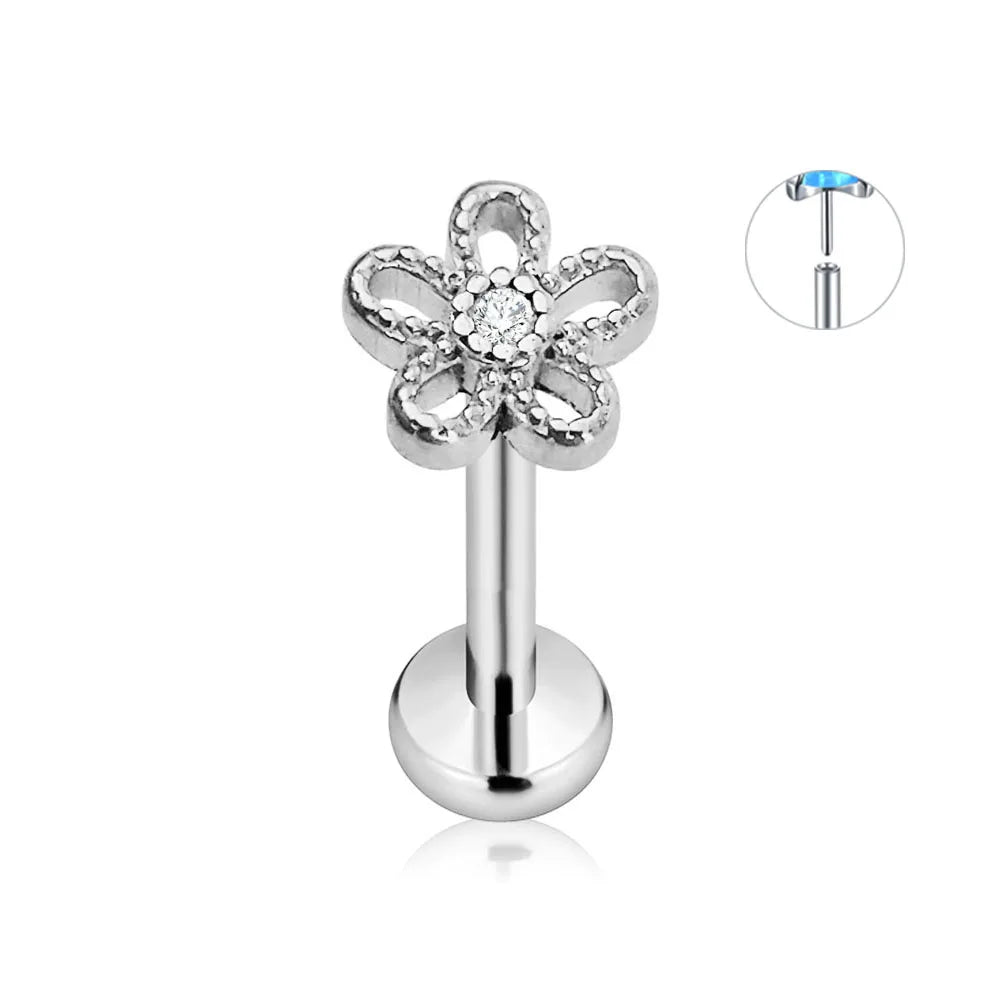 ASTM F136 G23 Titanium Flower Petals Star Heart Butterfly Threadless Piercing Pin Push in Labret Daith Conch Earring 16G 18G 20G Good Vibrations