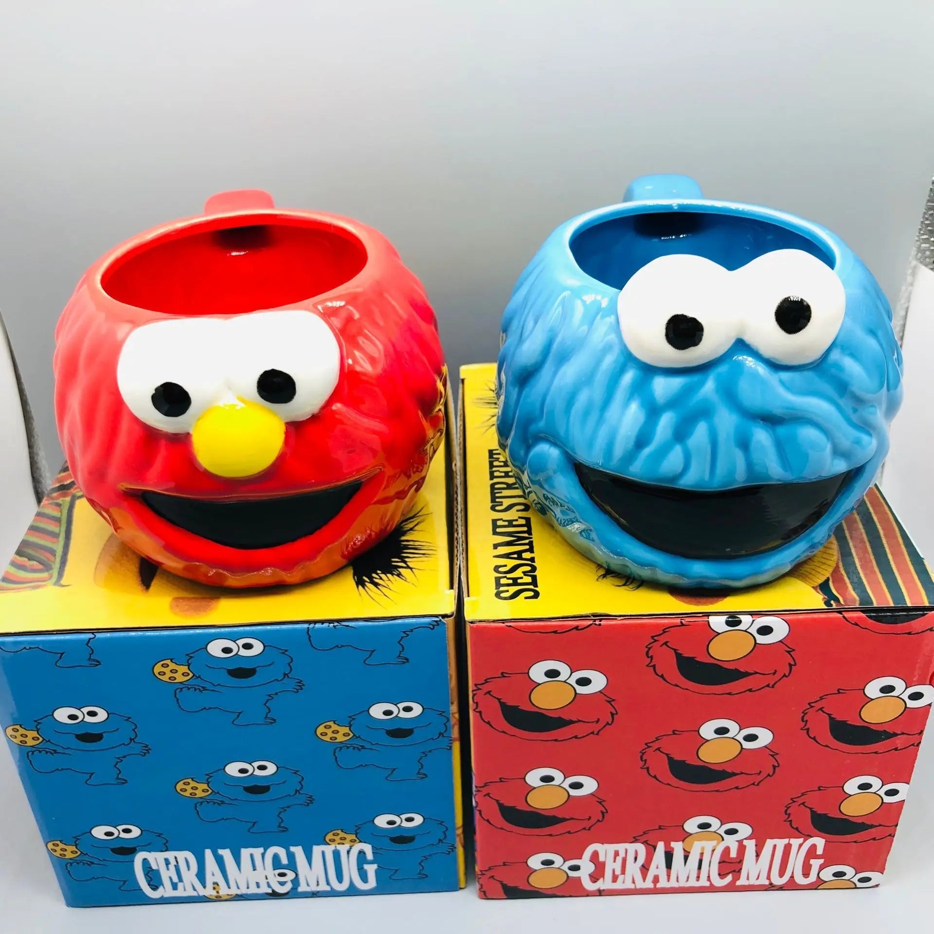 Cartoon Sesame Elmo Coffee Mug Fuuny Monster Cute Water Cup Kawaii Ceramic Milk Tea Mug Office Drinking Cup House Drinkware Good Vibrations