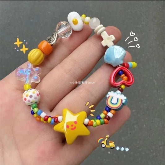 Handmade Colorful Beaded Bracelet Stretch Bracelets Fashion Bangle Elastic Cord Bracelet Statement Jewelry pulseras mujer Good Vibrations