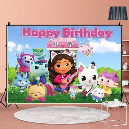 Gabby Doll House Birthday Party Decoration Cat Cutlery Cup Plate Stickers Baby Shower Children's Party Balloon DIY Toy Supplies Good Vibrations
